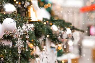 Magical Christmas background. Concept of preparation and decoration for the New Year. Holiday toys...