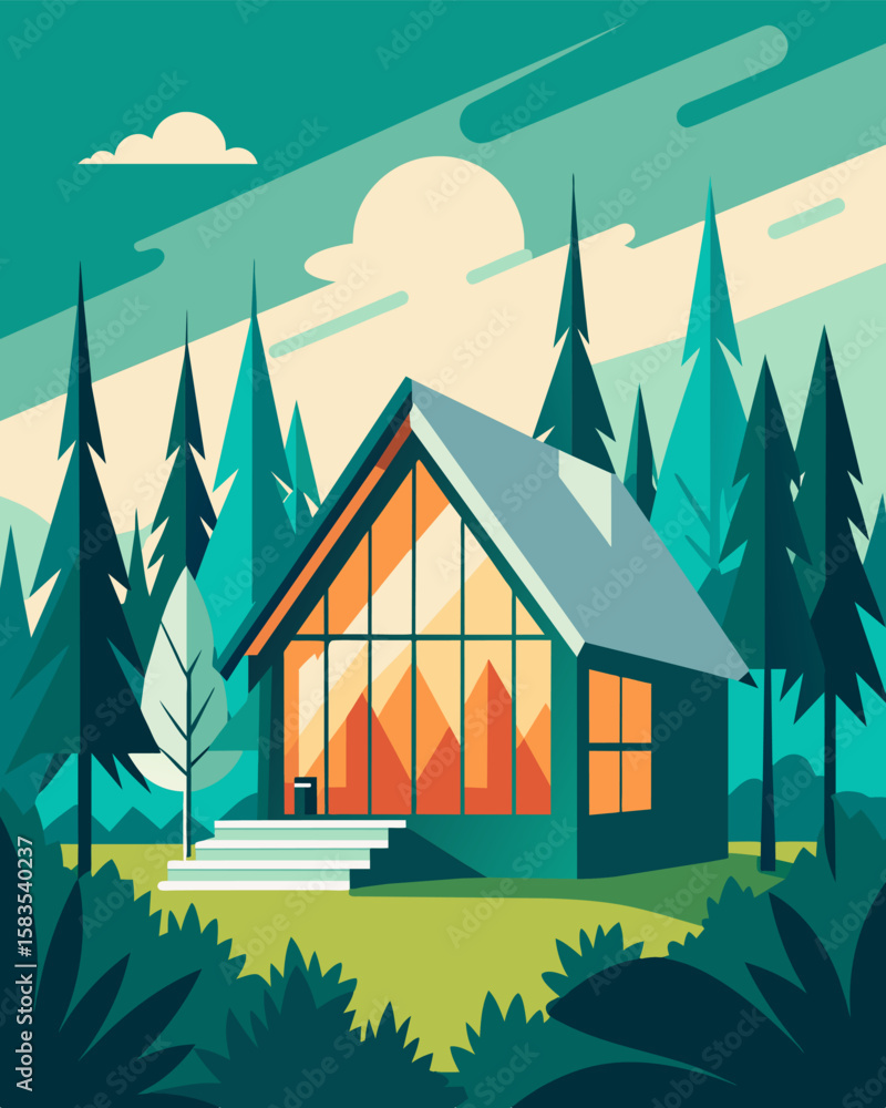 Poster find tranquility and efficiency in the bright and airy ecohome nestled deep within the serene forest