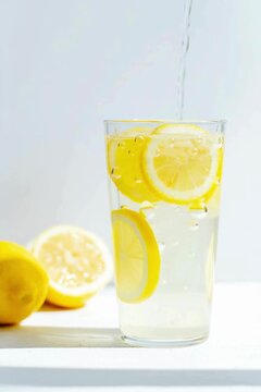 Transparent drink cup with lemon
