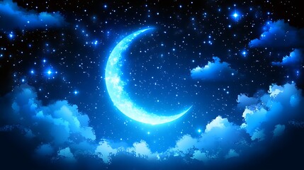 Night sky with crescent moon and clouds