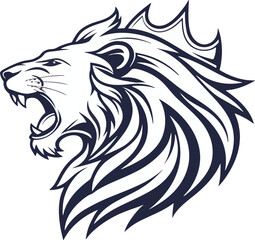 Naklejka premium Lion head logo design isolated on transparent white background.