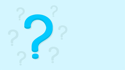 A blue question mark on a light blue background, surrounded by smaller question marks