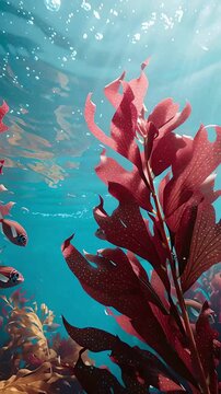 Underwater Kelp Forest with Red Seaweed and Fish &ndash; Ocean Nature Background