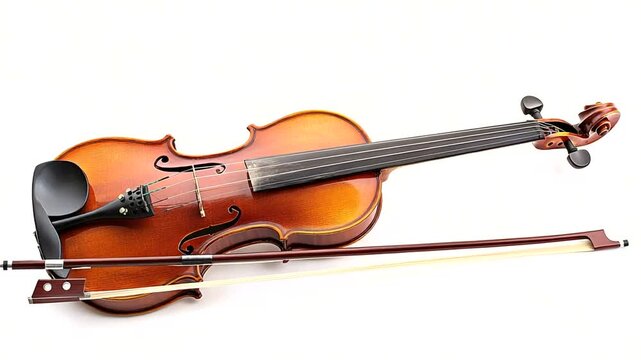 Violin and bow on white background