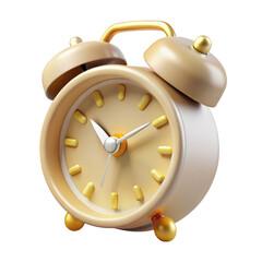 Retro alarm clock with golden details isolated on transparent background