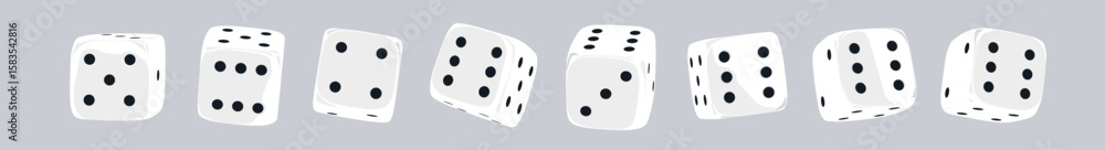 Fototapete white dice set on isolated background. random rolling dice cubes. white roll cubes for gamble games.