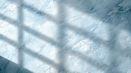Soft shadows cast delicate patterns on a textured, pale blue wall, creating a serene and abstract visual effect.