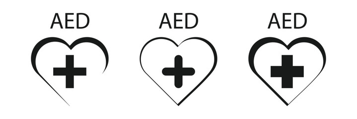 AED Symbol Automated External Defibrillator Sign For Emergency First Aid And Healthcare Black Icon.