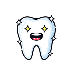 Cartoon tooth with sparkling effect, happy expression, healthy teeth.