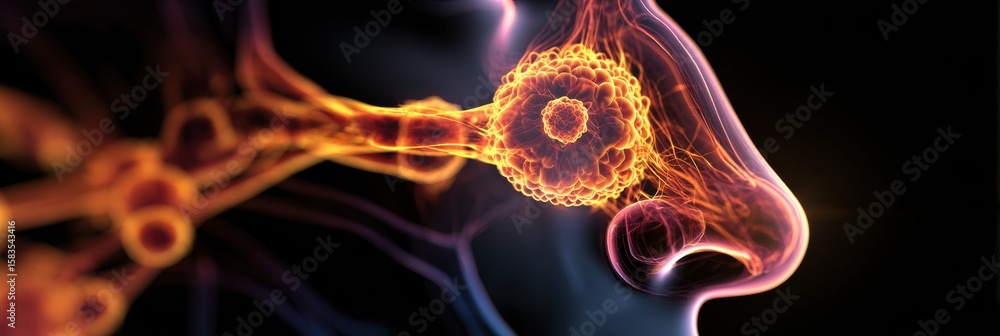 Poster conceptual 3d representation of sinus inflammation showing warm hues and minimalistic design emphasi