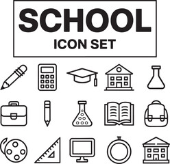 Modern School Icon Pack Minimalist Line Style Education Tools & Elements. Modern School Icons, Study Tools Vector, Line Art Education Set, Classroom Essentials Pack, Minimalist Icon Collection