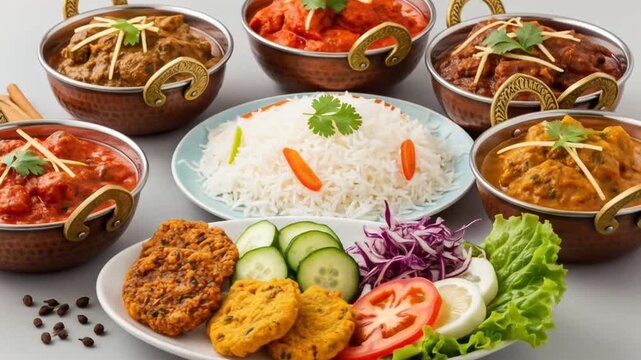Assortment Of Indian Dishes Served On A Table With Various Bowls And Plates