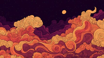 Night sky with swirling clouds