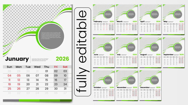 Creative and modern wall Calendar design 2026. Editable Calendar design.
