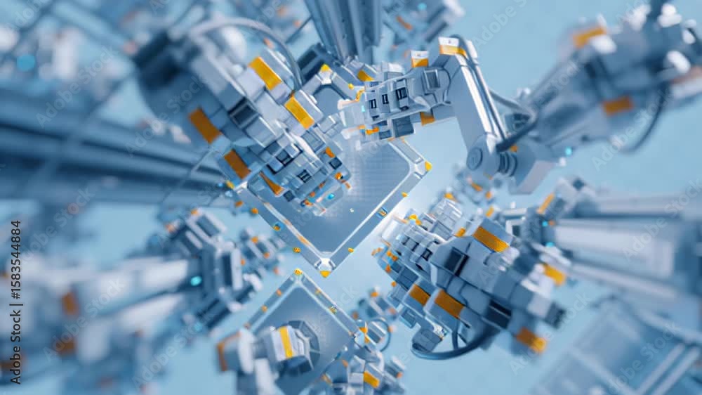 Poster futuristic structures create mesmerizing abstract scene, showcasing intricate details and depth