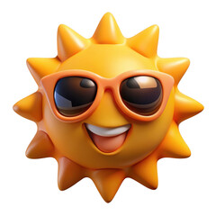 Happy cartoon sun with sunglasses and a big smile isolated on transparent background