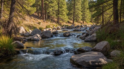 Scenic Forest Landscape Featuring a Calm Creek