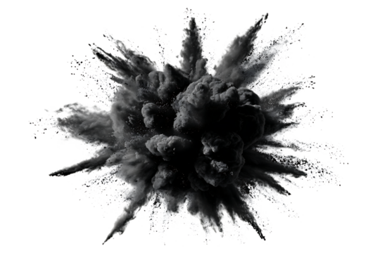 Black ink explosion, splash effect isolated.
