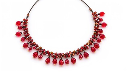 Obraz premium Elegant leather cord necklace adorned with red beads and gemstones