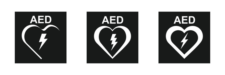 AED vector icon. Emergency defibrillator sign or icon. AED AID CPR.