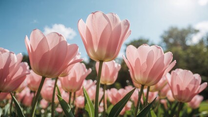 Radiant pink tulips illuminated by soft sunlight