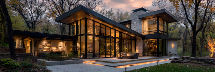 Fototapeta premium Modern Luxury Home nestled in a Wooded Setting