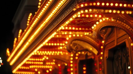 Obraz premium Warm, glowing lights adorn a building's edge at night