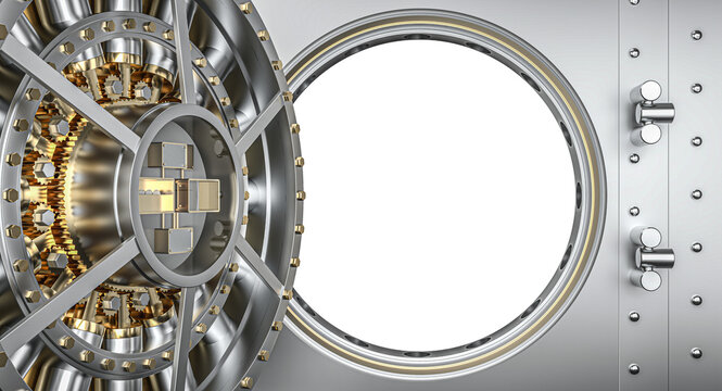 Open bank vault door with transparent background 3d