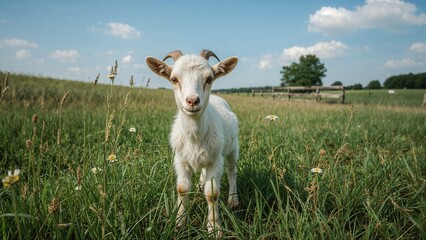 Small Boer Goat Kid in a Vibrant Pasture Setting