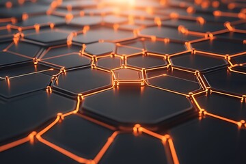 Obraz premium Futuristic Technology Abstract Background with Glowing Hexagons and Connection Lines