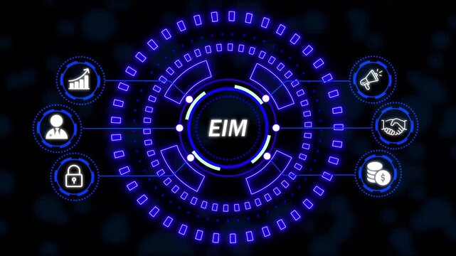 EIM Enterprise information management system. new business concept. connections in different places on the map.
