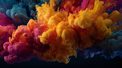 Obraz premium Abstract blue and yellow sky with smoke and light patterns, or a blue and orange cloud explosion with water and fire grunge textures