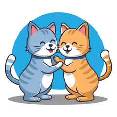 Obraz premium Two cartoon cats in a floral wreath celebrating friendship
