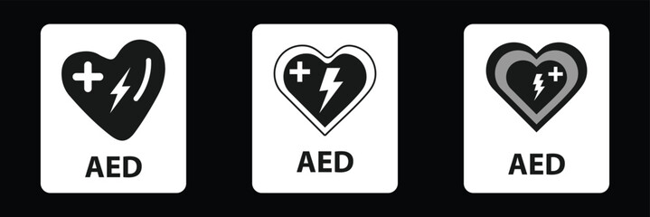 AED Symbols, Defibrillator Icons, Emergency AED Signs