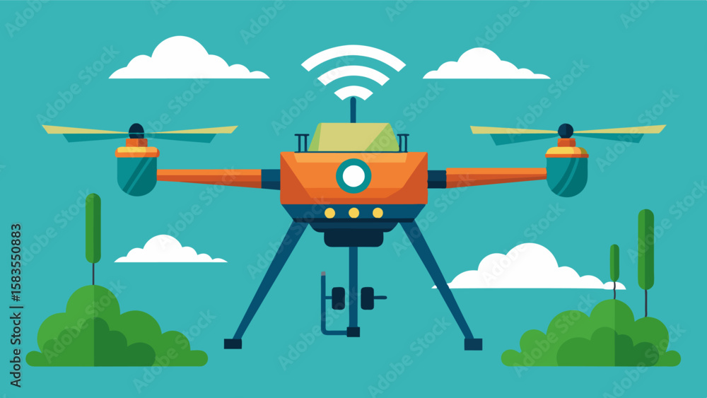 Aufkleber an illustration depicts a crop dusting drone equipped with iotbased sensors that can detect pest hot
