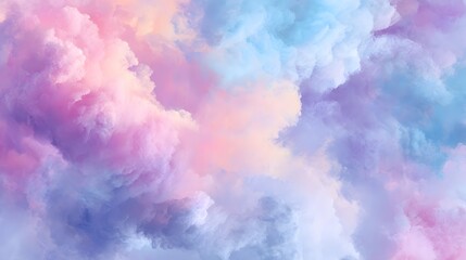 Soft pastel abstract cloud background dreamy blended watercolor textures realistic atmospheric lighting subtle gradients and seamless photo realistic finish viewed from a wide angle perspective