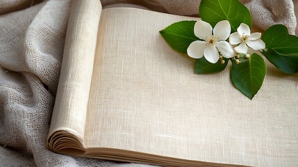 Open vintage book with delicate flowers