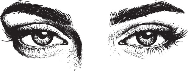 Female flirt winking eyes sketch engraving vector illustration. Scratch board style imitation. Hand drawn image.