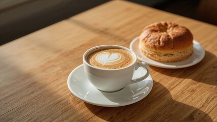 Obraz premium Breakfast served with a cup of cappuccino and sliced bread