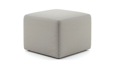 A small fabric ottoman cube in neutral color, alone on a white background.

