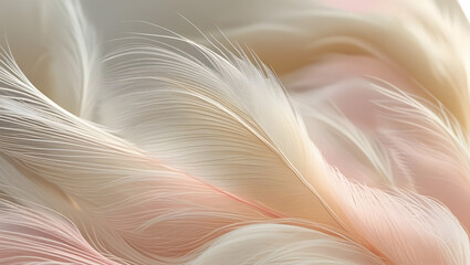 4K abstract minimal wallpaper with soft linear textures resembling feathers or light fur, very subtle movement, light warm colors (cream, blush, sand), relaxing and delicate design for desktop use