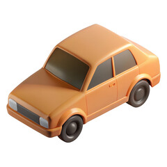 Stylized orange sedan car 3d render isolated on transparent background