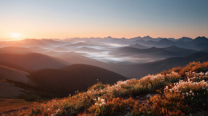 Obraz premium capture breathtaking beauty of summer sunrises and sunsets focusing on stunning mountain landscape