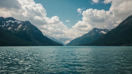 Obraz premium Out-of-focus backdrop featuring mountains and a lake