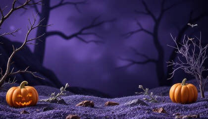Purple Halloween Background with Spooky Motifs