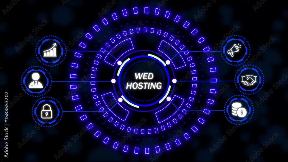 Poster web hosting. the activity of providing storage space and access for websites. business, modern techn