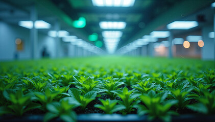 AI-powered sensors adjusting climate in vertical farming room. Vertical Farming Technology