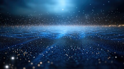 Abstract digital network circuit board background banner with glowing light and connecting data dots in blue and black colors Big data technology concept