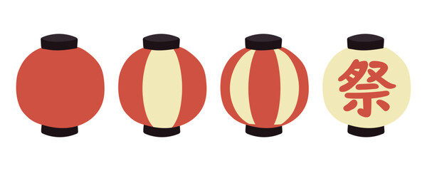 赤い提灯のイラストセット