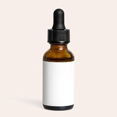 Skincare product png label mockup, amber dropper bottle, business branding design